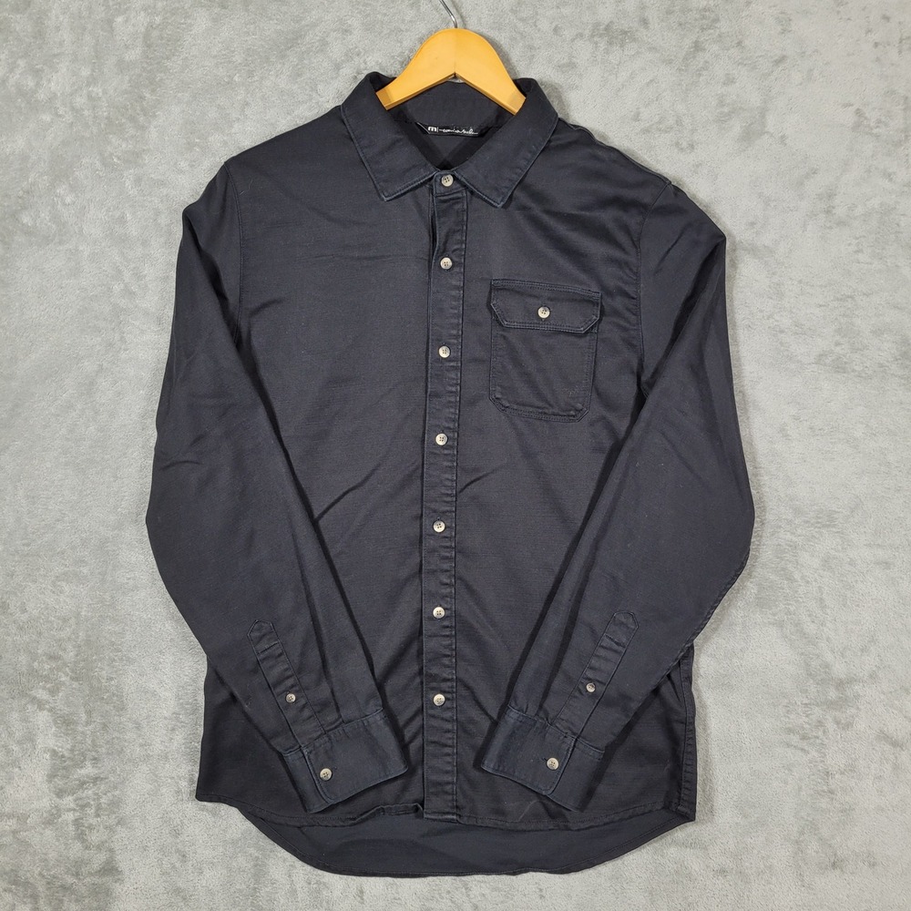 Travis Mathew Shirt Mens Medium Black Coolmax Button Up Long Sleeve Stretch